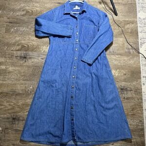 Eddie Bauer Women's Blue Denim Dress W Pockets Size Large Country Western Farm